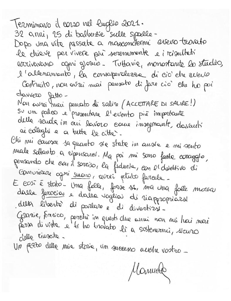 Testimonianza sul corso balbuzie da parte di un utente